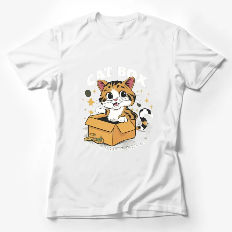 Cute Cat T-Shirt, Orange Tabby in a Box, Whimsical Cat Lover Gift, Unisex Graphic Tee for All Ages Female T-Shirt