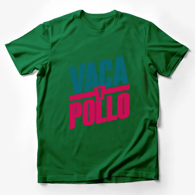 Vaca y Pollo Bold Text Graphic T-Shirt, Unisex Modern Typography Tee, Colorful Trendy Shirt Design Male T-Shirt