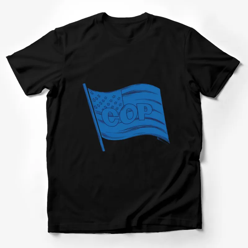 Blue COP Flag Graphic T-Shirt, Patriotic Law Enforcement Support Tee, Unisex Cotton Shirt Male T-Shirt