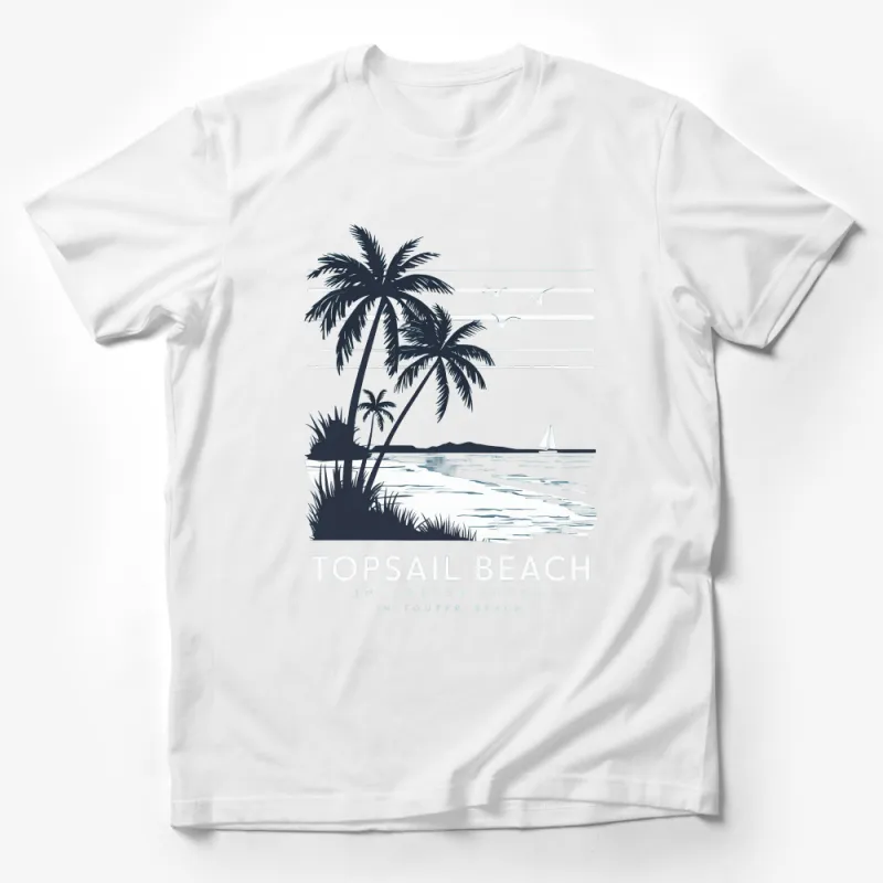 Topsail Beach Graphic T-Shirt, Coastal Scene with Palms, Nautical Summer Tee, Unisex Male T-Shirt