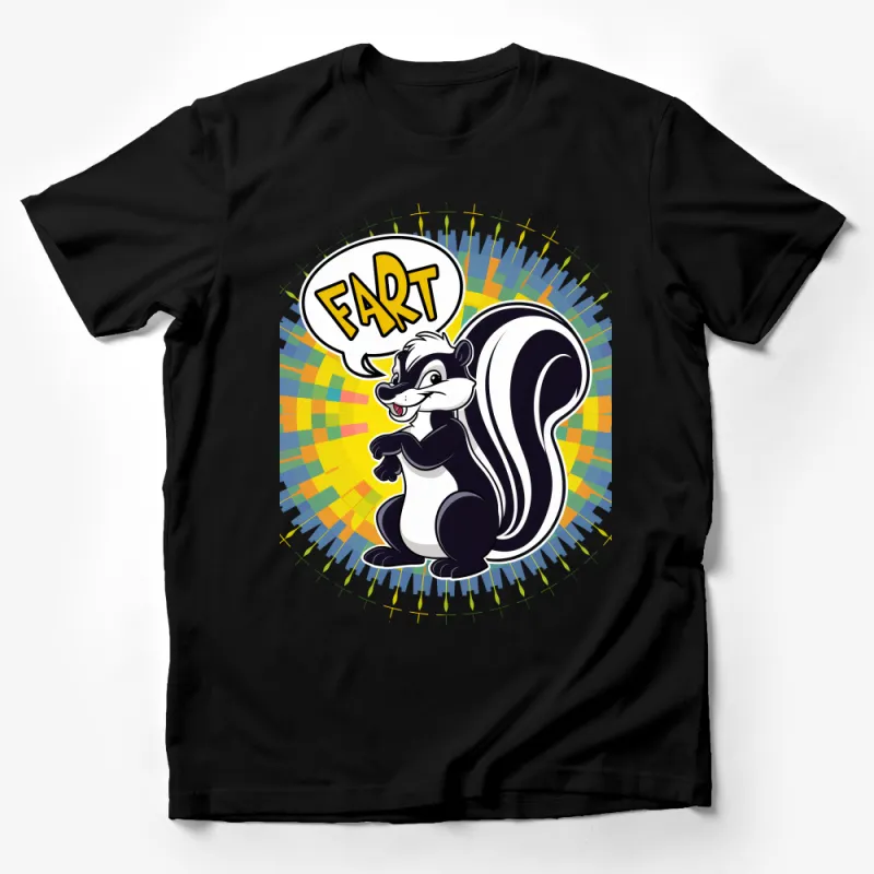 Funny Skunk Fart Cartoon T-Shirt, Colorful Comic Style Animal Tee, Humorous Graphic Shirt for All Ages Male T-Shirt