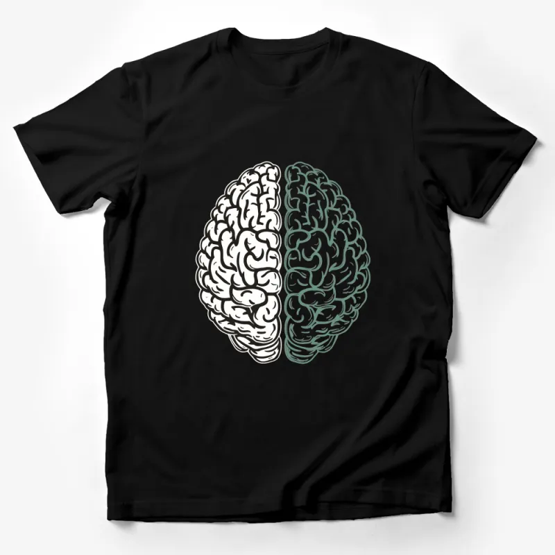 Unique Half Brain Graphic T-Shirt, Creative Mind Illustration Tee, Artistic Left and Right Brain Design Male T-Shirt