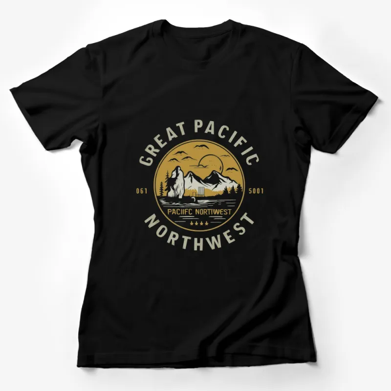 Great Pacific Northwest Outdoor Scene T-Shirt, Vintage Style Mountain and Forest Graphic Tee Female T-Shirt