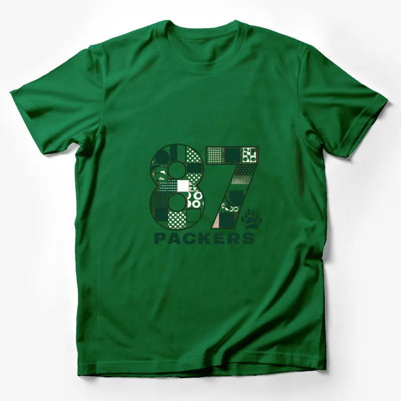 Green and White Number 87 Packers Graphic T-Shirt, Unisex Sports Fan Apparel Male T-Shirt