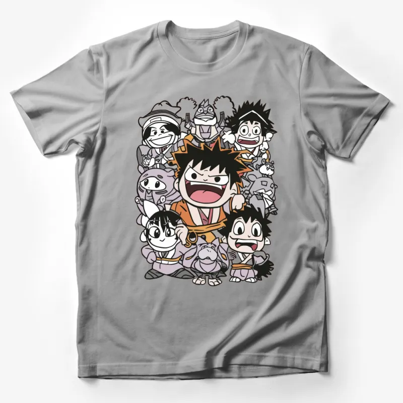 Anime Characters Group T-Shirt, Colorful Cartoon Graphic Tee, Kids and Adults Casual Wear Male T-Shirt