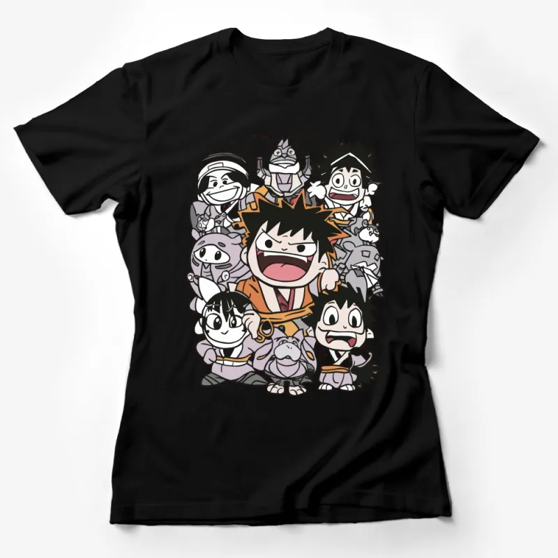 Anime Characters Group T-Shirt, Colorful Cartoon Graphic Tee, Kids and Adults Casual Wear Female T-Shirt