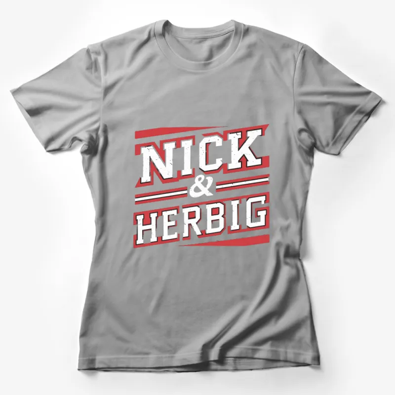 Retro Nick and Herbig Logo T-Shirt, Vintage Inspired Red and White Tee, Unisex Female T-Shirt