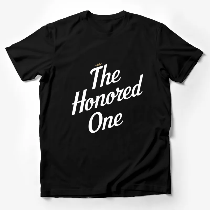 Minimalist White T-Shirt with The Honored One Text and Crown Design Male T-Shirt