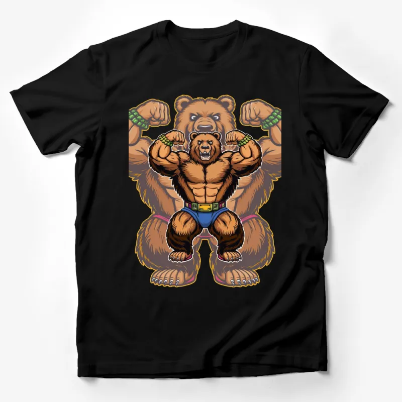 Muscular Bear Cartoon T-Shirt, Strong Animal Graphic Tee, Men's Women's Unisex Casual Fashion Top Male T-Shirt