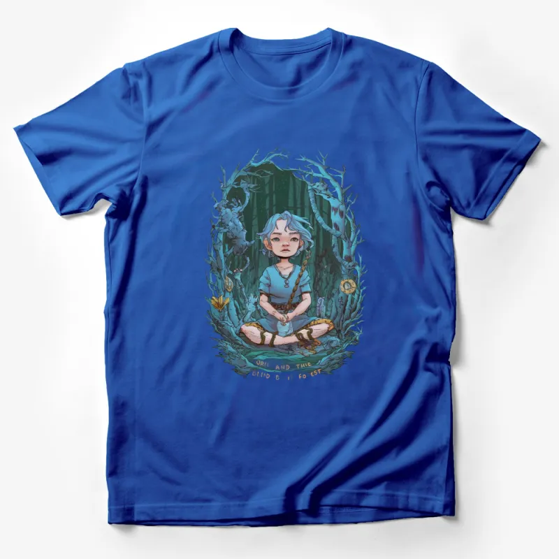 Fantasy Forest Elf Girl T-Shirt, Mystical Woodland Creature Graphic Tee, Unique Illustration Art Gift Male T-Shirt