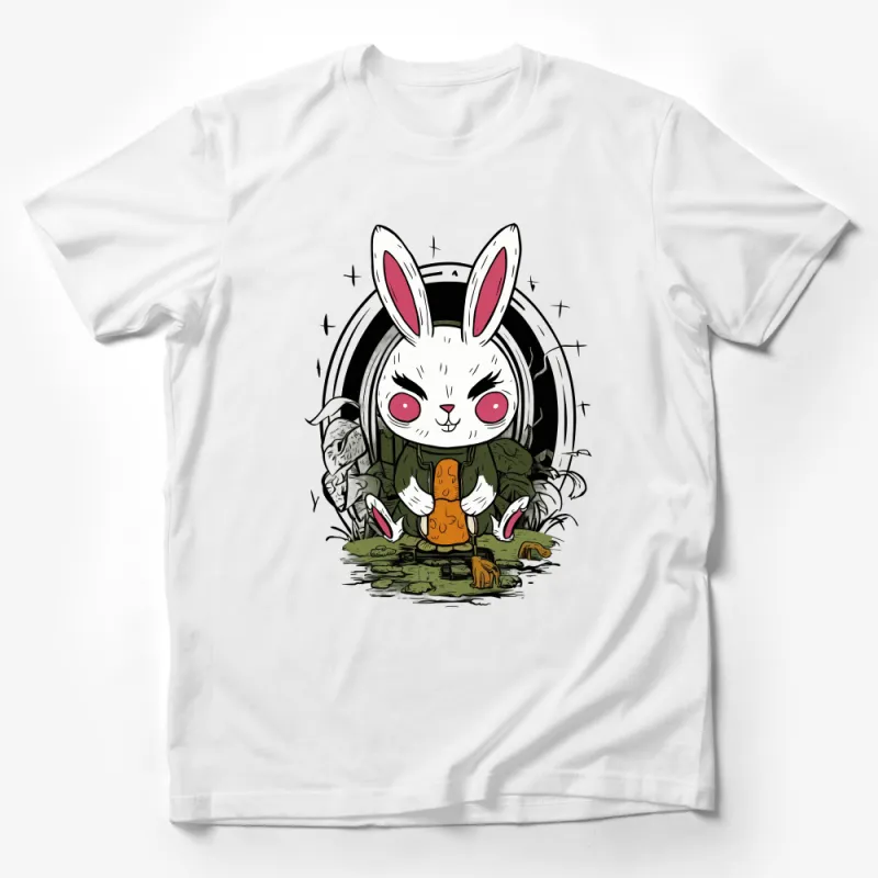 Creepy Cute Rabbit T-Shirt, Gothic Bunny Graphic Tee, Unisex Horror Cartoon Shirt, Unique Rabbit Lover Gift Male T-Shirt