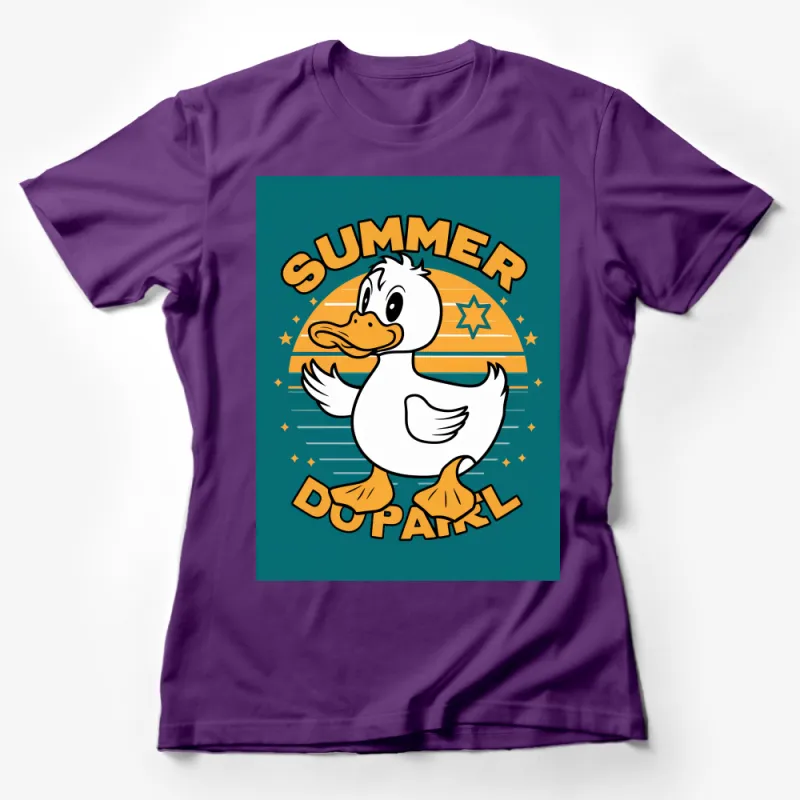 Summer Duck T-Shirt, Cute Duck Graphic Tee, Vintage Style Sunset Design, Unisex Shirt Female T-Shirt