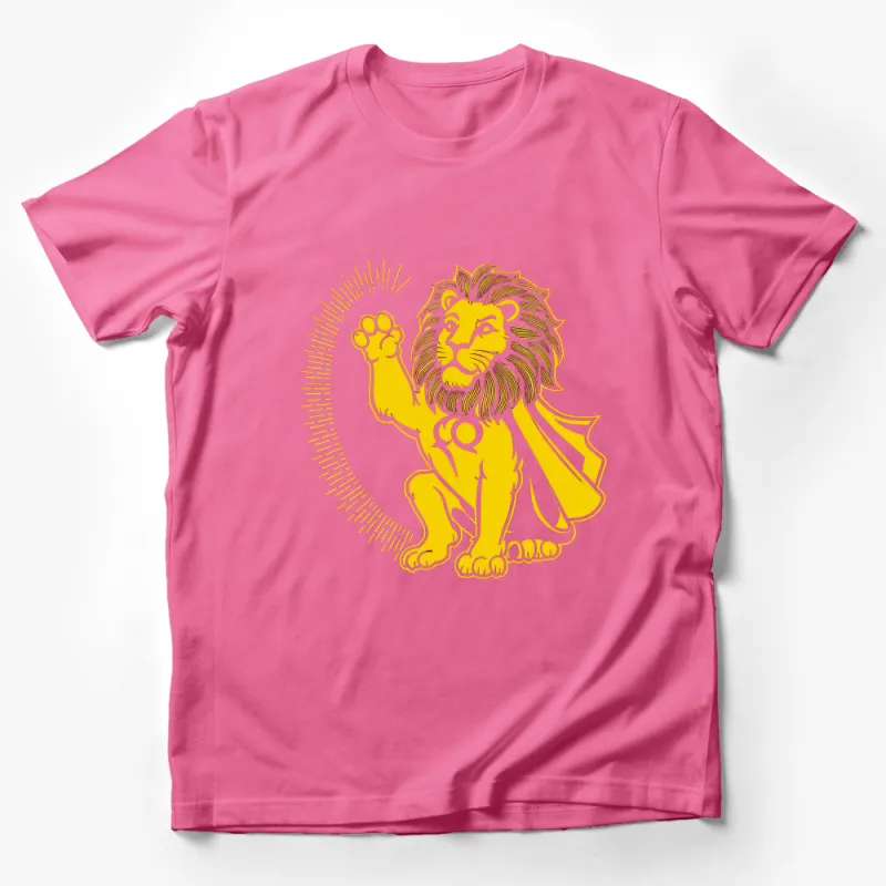 Majestic Golden Lion Graphic T-Shirt, Bold Superhero Lion Design, Unisex Casual Wear Male T-Shirt