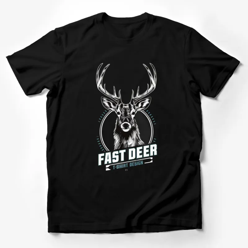 Fast Deer Graphic T-Shirt, Cool Deer Antlers Illustration Tee, Wild Animal Shirt, Nature Lover Gift Male T-Shirt