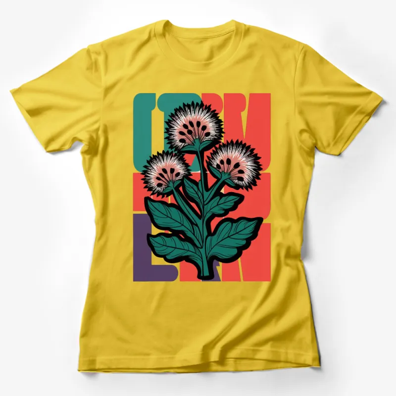 Retro Love Floral Graphic Tee, Vintage Style Flower Illustration T-Shirt, Bold Color Block Unisex Top Female T-Shirt