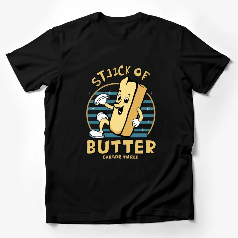 Stick of Butter Cartoon Style T-Shirt, Funny Yellow Butter Character Tee, Unique Graphic Print Top Male T-Shirt