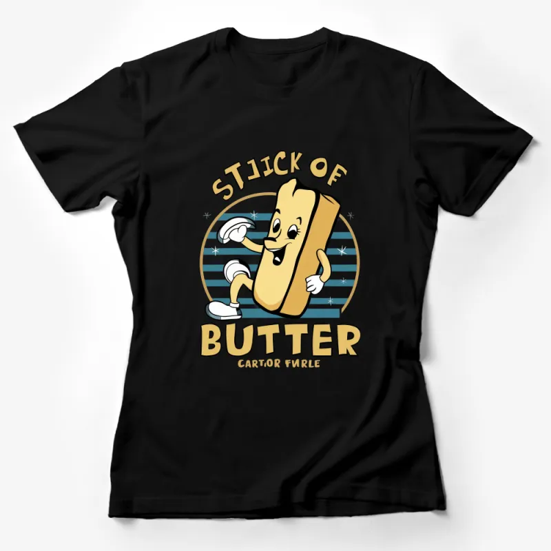 Stick of Butter Cartoon Style T-Shirt, Funny Yellow Butter Character Tee, Unique Graphic Print Top Female T-Shirt