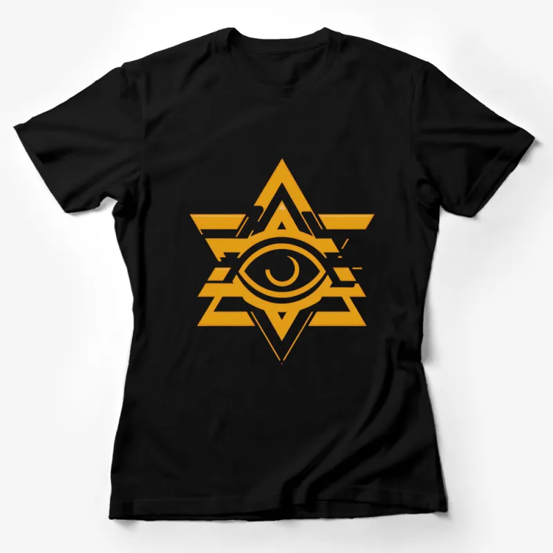 Gold Eye Triangle Design T-Shirt, Mystical Geometric Eye Graphic Tee, Unisex Fashion Top Female T-Shirt