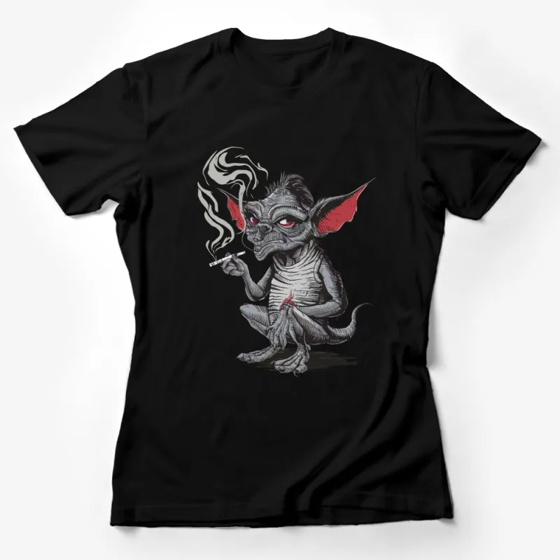 Unique Monster Character T-Shirt, Gothic Fantasy Creature, Smokey Gaze, Unisex Graphic Tee, Urban Streetwear, Cool Dark Art Female T-Shirt