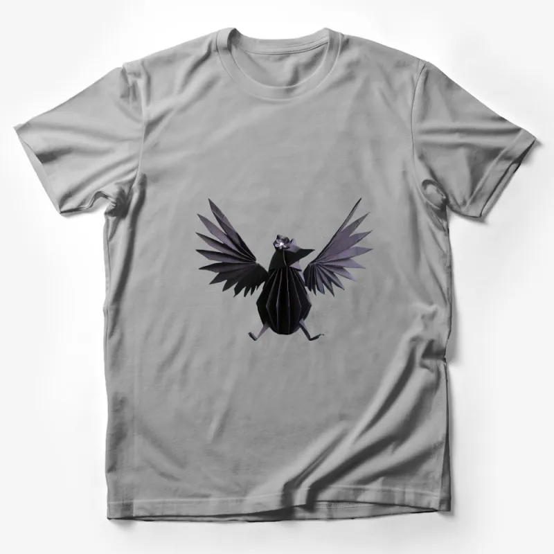 Black Origami Crane Art Graphic T-Shirt, Unique Paper Bird Design Tee, Minimalist Style Apparel Male T-Shirt