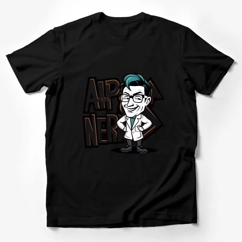 Nerdy Scientist Cartoon Character T-Shirt, Fun Geeky Professor Apparel, Unique Graphic Tee for Adults Male T-Shirt