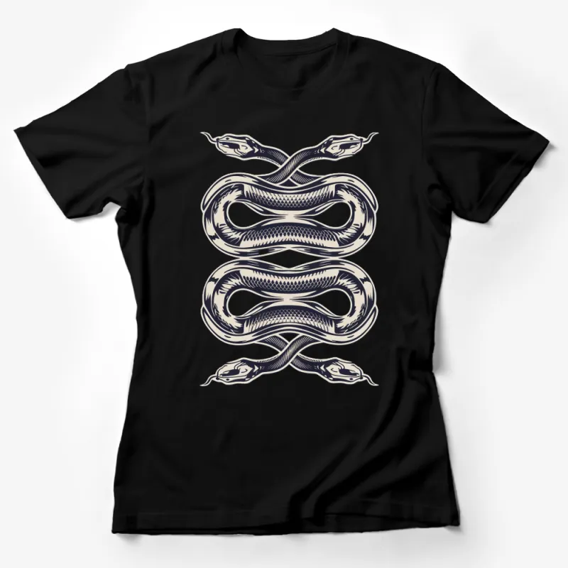 Vintage Snake Graphic T-Shirt, Serpent Knot Artwork, Unisex Casual Streetwear, Unique Tattoo Style Design Female T-Shirt