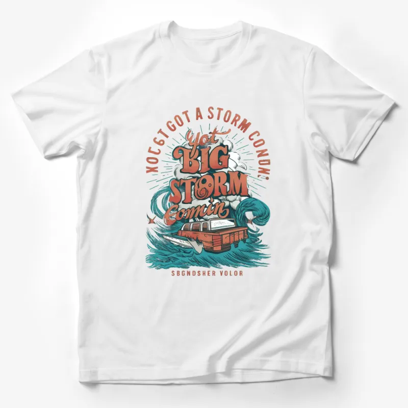 Vintage Storm Graphic T-Shirt, Retro Style Nautical Tee, Unique Boat and Wave Design Shirt Male T-Shirt