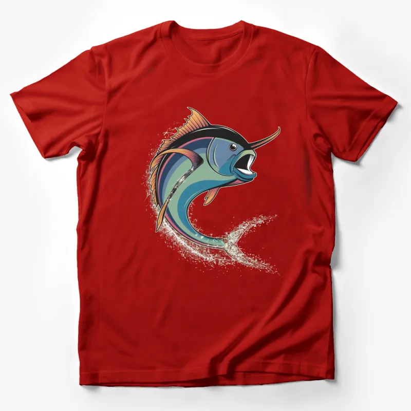 Colorful Marlin Fish T-Shirt, Vibrant Ocean Life Graphic Tee, Unique Fishing Apparel, Sea Fishing Art Male T-Shirt