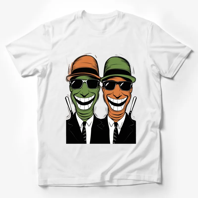 Vintage Style Cartoon Faces T-Shirt, Cool Smiling Men with Hats, Unique Graphic Tee, Unisex Fashion Male T-Shirt