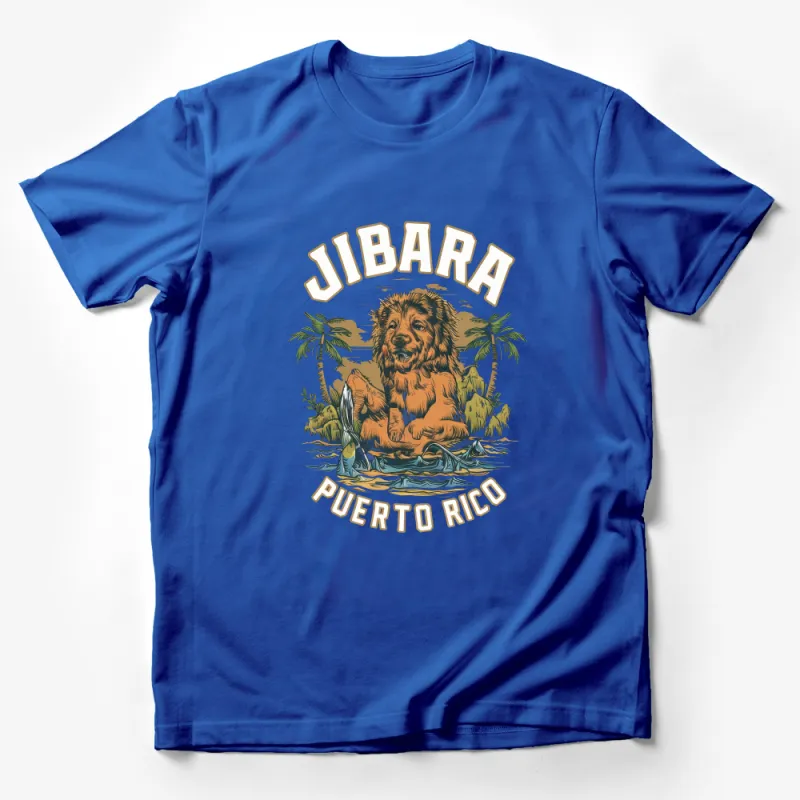 Puerto Rico Jibara Golden Retriever Tropical Scenery T-Shirt, Dog Lovers Graphic Tee, Island Style Apparel Male T-Shirt