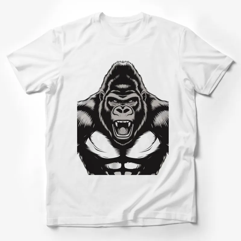 Men's Gorilla Graphic T-Shirt, Angry Gorilla Face Print, Casual Street Style, Black and White, Animal Lover Gift, Unique Design Tee Male T-Shirt