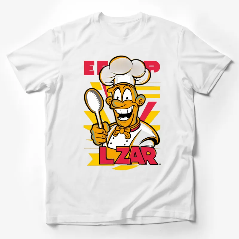 Chef Cartoon Character T-Shirt, Funny Cook Graphic Tee, Vibrant Colors, Unisex Kitchen Wear Male T-Shirt