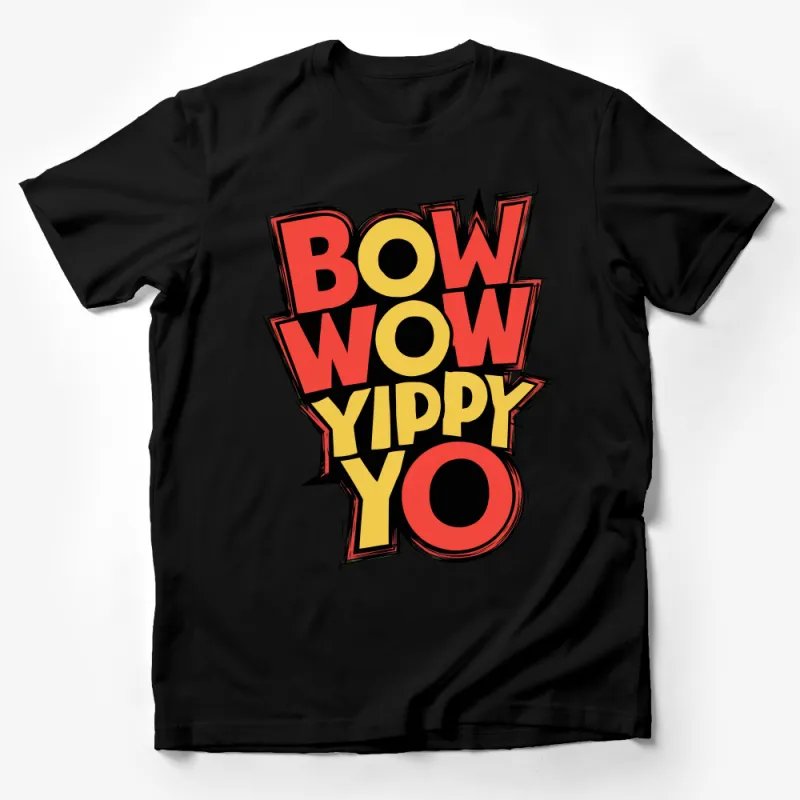 Retro Comic Book Phrase T-Shirt, Bold Red BOW WOW YIPPY YO Graphic Tee, Unisex Male T-Shirt