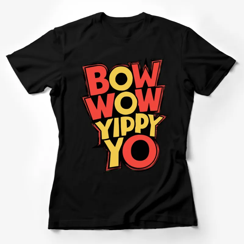 Retro Comic Book Phrase T-Shirt, Bold Red BOW WOW YIPPY YO Graphic Tee, Unisex Female T-Shirt