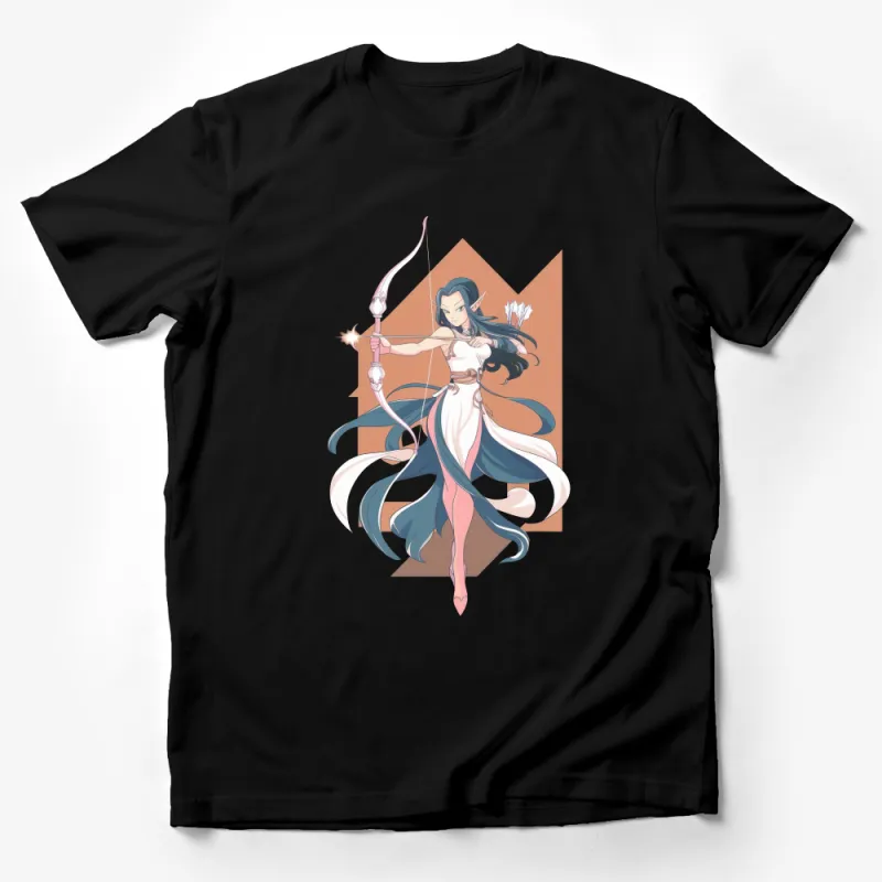 Fantasy Archer Girl T-Shirt, Elegant Elf Archer with Bow, Anime Inspired Graphic Tee, Unique Gift for Gamers Male T-Shirt