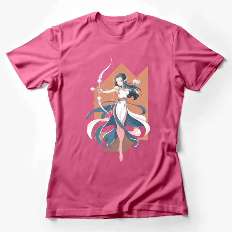 Fantasy Archer Girl T-Shirt, Elegant Elf Archer with Bow, Anime Inspired Graphic Tee, Unique Gift for Gamers Female T-Shirt