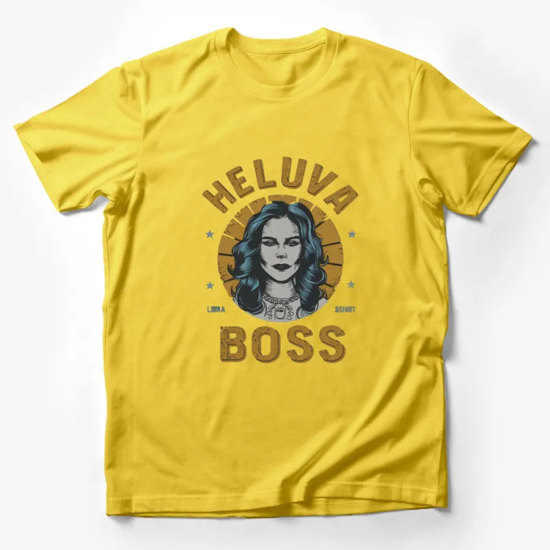 Vintage Heluva Boss Graphic T-Shirt, Retro Style Female Character, Bold Text Design Tee Male T-Shirt