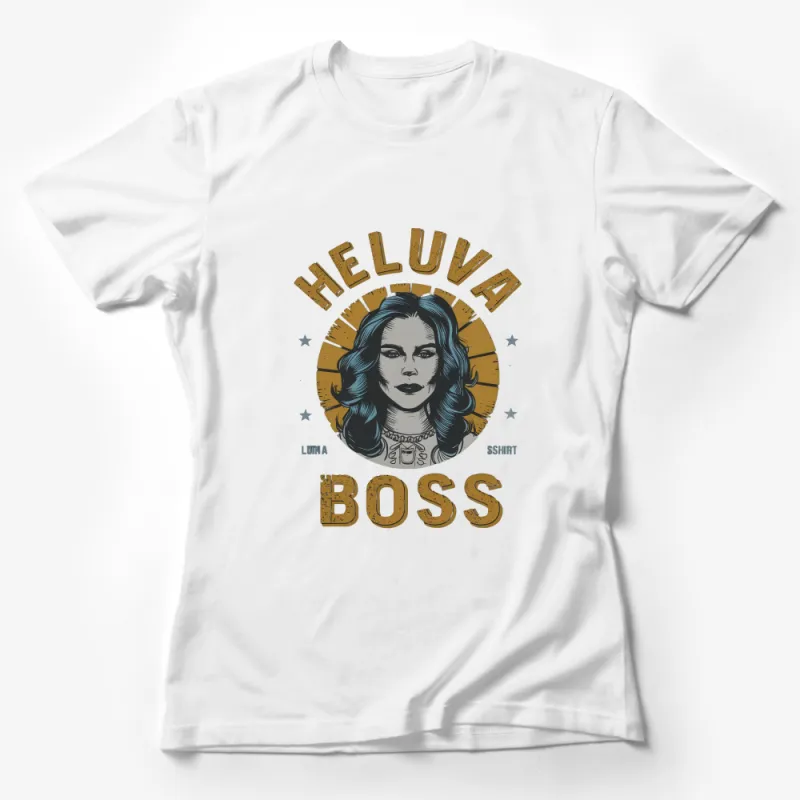 Vintage Heluva Boss Graphic T-Shirt, Retro Style Female Character, Bold Text Design Tee Female T-Shirt