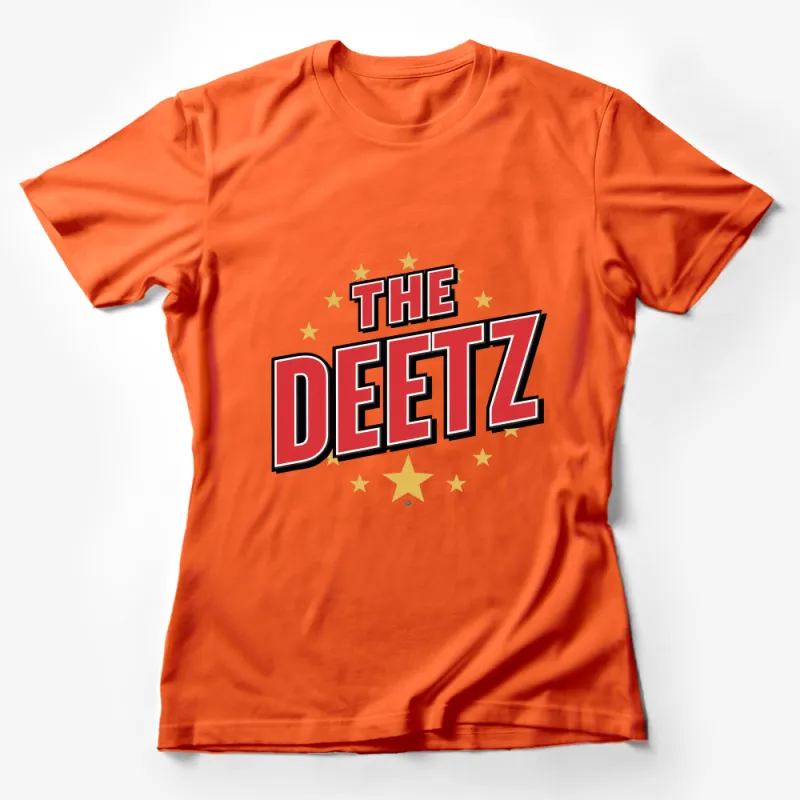 Retro Pop Art Style The Deetz T-Shirt, Bold Red and Black Lettering, Star Accents Female T-Shirt