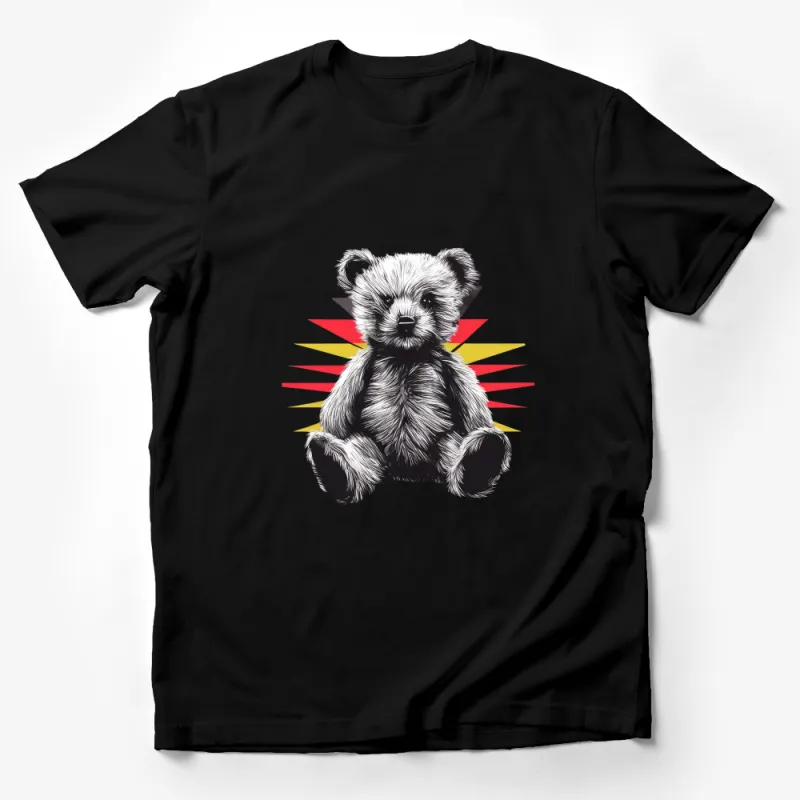 Vintage Teddy Bear Graphic T-Shirt, Retro Style Cute Bear with Colorful Rays Unisex Tee Male T-Shirt