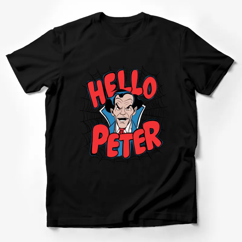 Hello Peter Spider Web Graphic T-Shirt, Vintage Comic Style Tee, Unique Gift Idea Male T-Shirt