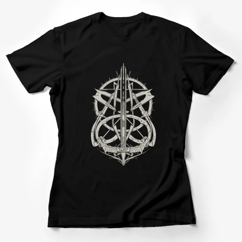 Medieval Sword and Shield Graphic T-Shirt, Unisex Fantasy Armor Print, Vintage Style Warrior Tee Female T-Shirt