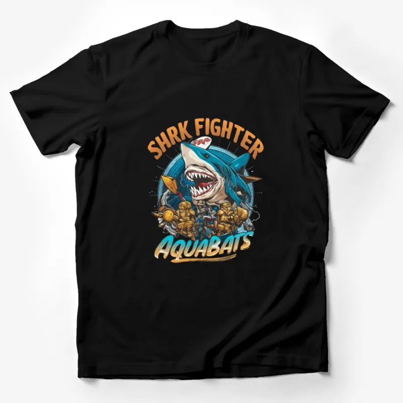 Aquabats Shark Fighter Graphic T-Shirt, Cool Shark Cartoon Tee, Fun Ocean Inspired Apparel Male T-Shirt