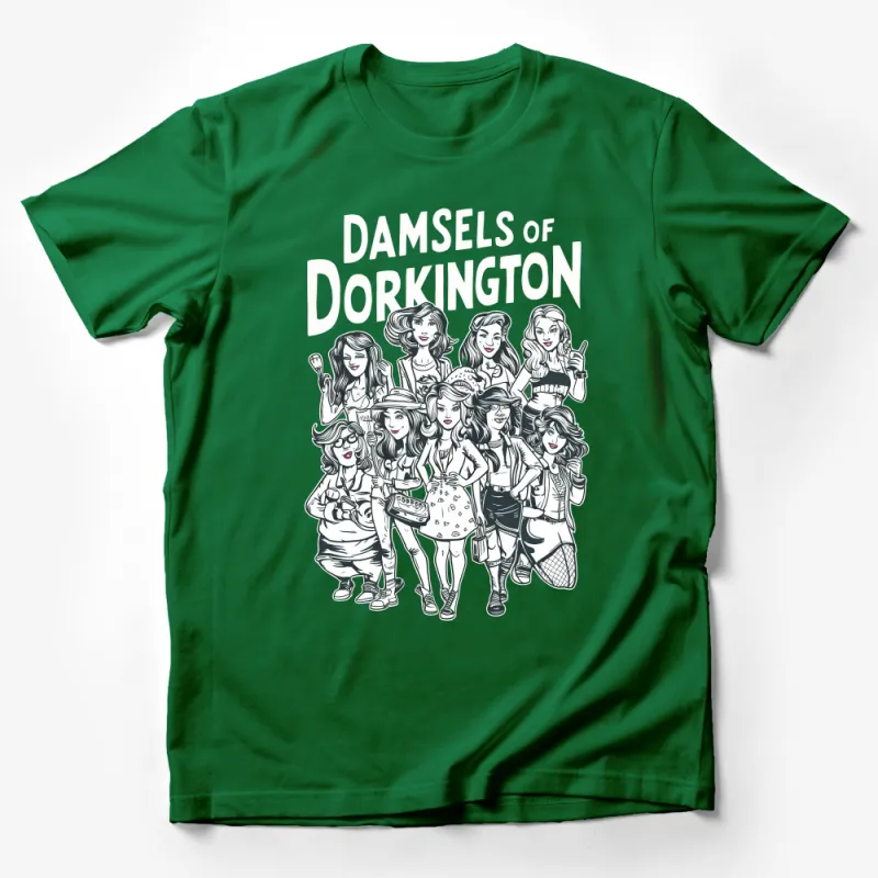 Damsels of Dorkington Group T-Shirt, Fun Girl Power Cartoon Graphic Tee, Unique Illustration Women Shirt Male T-Shirt