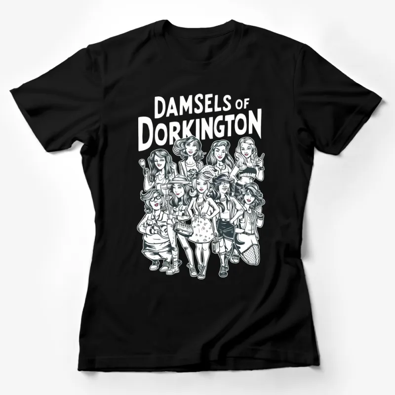 Damsels of Dorkington Group T-Shirt, Fun Girl Power Cartoon Graphic Tee, Unique Illustration Women Shirt Female T-Shirt