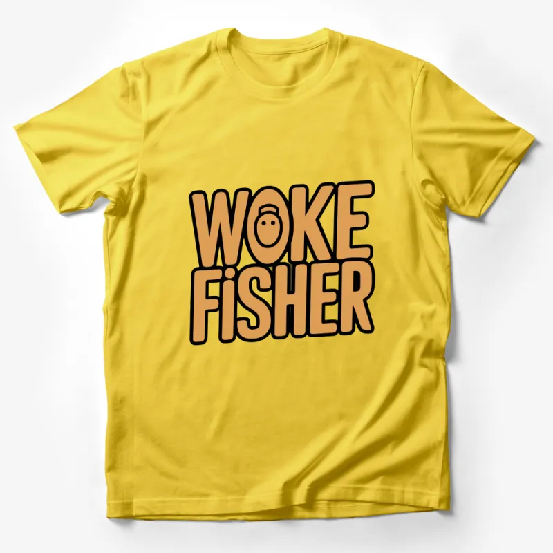 Woke Fisher Graphic T-Shirt, Funky Bold Text Design Tee, Casual Streetwear, Fishing Lover Gift, Unique Fishing Apparel Male T-Shirt