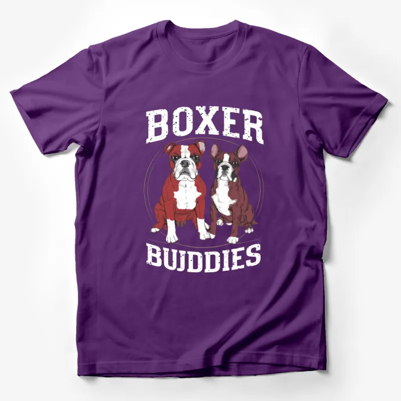 Boxer Buddies T-Shirt, Cute Dog Graphic Tee, Red Boxer Puppies Shirt, Pet Lovers Casual Wear Male T-Shirt