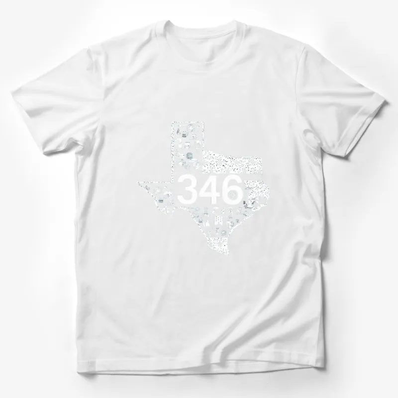 Texas State Outline 346 Area Code Detailed Graphic White T-Shirt for Adults Male T-Shirt