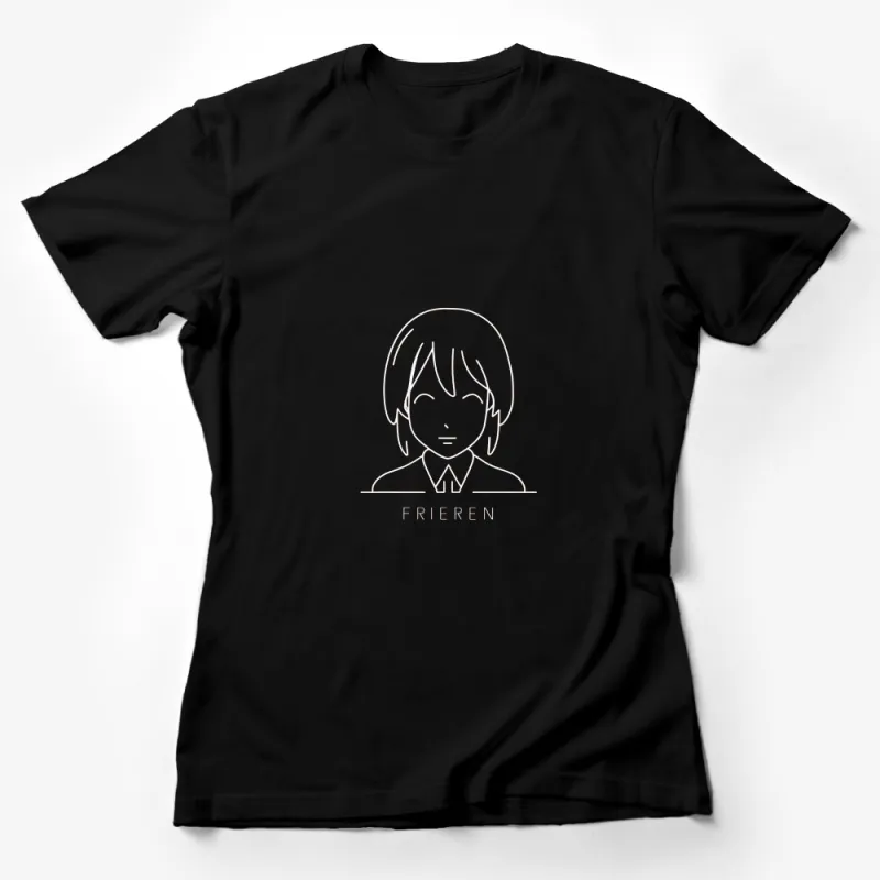 Frieren Anime Character Outline T-Shirt, Minimalist Manga Graphic Tee, Unisex Casual Top Female T-Shirt