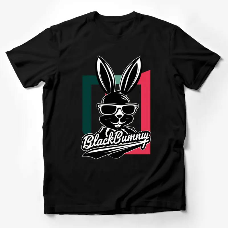 Trendy Black Bunny Graphic T-Shirt, Stylish Rabbit with Sunglasses Tee Male T-Shirt